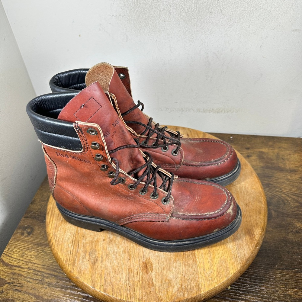 Red Wing 53053 Mens Moc Toe Leather Work Boots Brown Made in USA Size 7.5 D